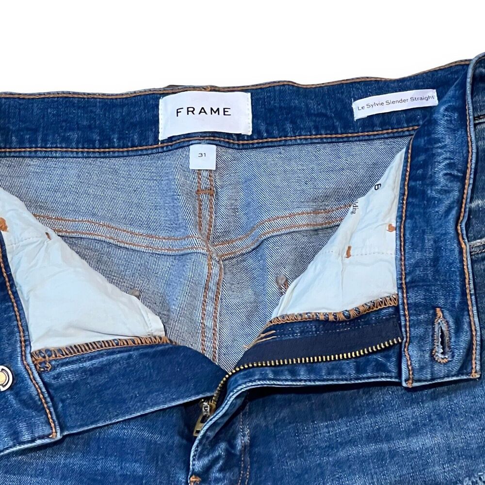 NWT FRAME Jeans Le Sylvie High Rise Slender Straight 31 Distressed Swoon Wash - Picture 7 of 13